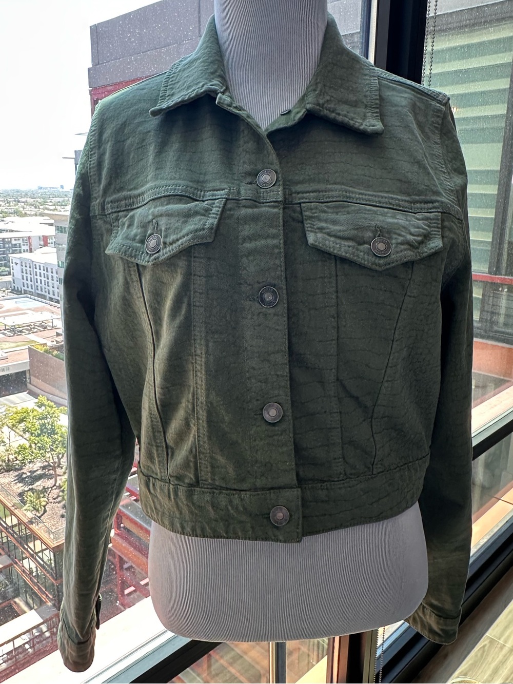 Guess Olive Green Cropped Jean Jacket - Women